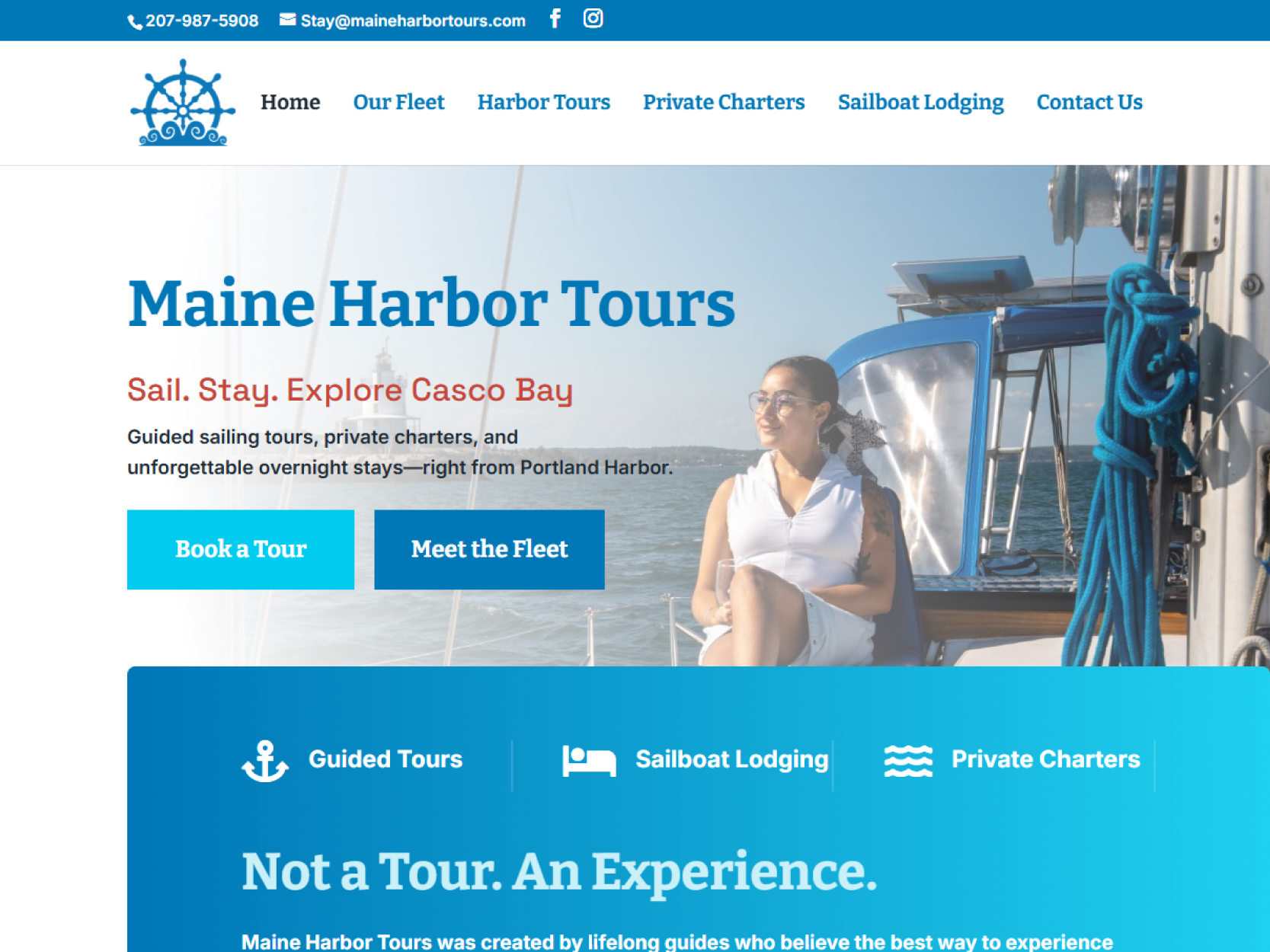 Thumbnail for my website section. This is the header for the Maine Harbor Tours website